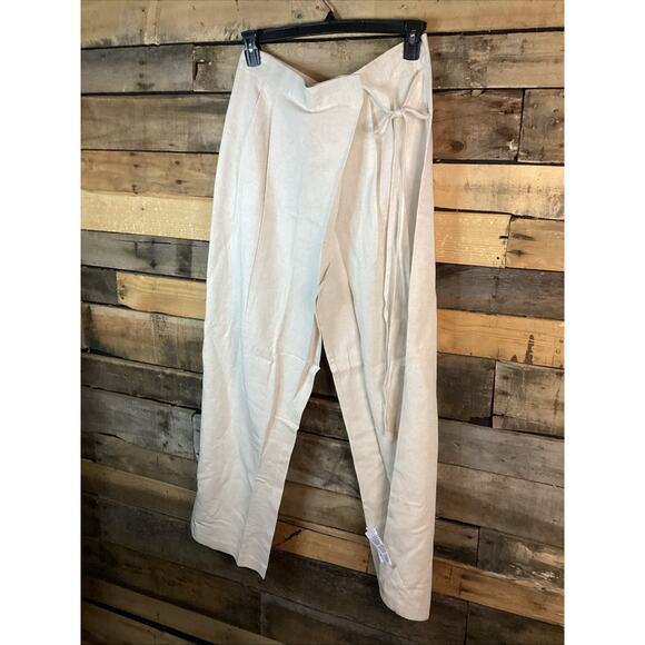 Asos Design Linen Tie Front Wide Leg trousers In Ivory Size 12 - Picture 1 of 5